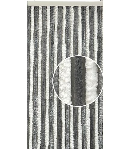 Rideau Chenille Pour Porte De Camping-car - Blanc/Gris 185x56 Cm - Polypropylène Résistant, Facile à Installer - 6