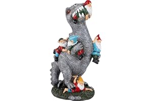 Relaxdays trädgårdsfigur, T-Rex som äter trädgårdstomtar, färgglad