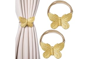 Dalababa Magnetic Curtain Tiebacks, 1 Pair Resin Drapery Holdbacks, Curtain Tie Backs Rope Window Curtain Holder Straps Buckles for Cafe Balcony Home Decor (Gold Butterfly)