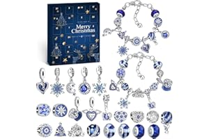 WEVOL Calendrier de l'Avent Bijoux 2025 Femme Fille, 24 Surprises Calendrier de l'avent Enfant Ado, DIY Calendrier de Noël Charms Bracelet Kit Fabrication Creation Bijoux Enfants Fille Cadeaux de Noël