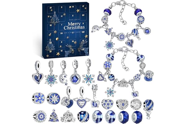 WEVOL Calendrier de l'Avent Bijoux 2025 Femme Fille, 24 Surprises Calendrier de l'avent Enfant Ado, DIY Noël Charms Bracelet Kit Fabrication Creation Bijoux Enfants Fille Cadeaux de Noël