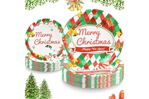 Duocute Piatti di Carta Natalizi Set 40 Pezzi, 23cm(9inch) and 18cm(7inch) Xmas Merry Christmas Feste Stoviglie di Carta Usa e Getta per la Cena di Natale, Dessert Party-20 Ospiti