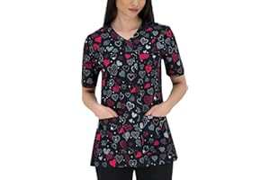 B-well Carina Camice Medico Donna Casacca Infermiere con i Bottoni a Pressione Divisa Infermiere Donna a Manica Corta Scollo V