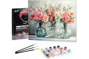 Bougimal Dipingere con i Numeri Adulti Paesaggi, Kit per dipingere con i Numeri con pennelli e pigmento Acrilico Regalo, Fiori colorati 6, Con Telaio 28 * 35 cm