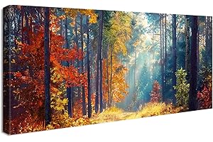 HALFLEMART Marco de Madera Grandes Cuadros Decoracion Salon Modernos Fantasía Bosque Árbol Sol Lienzo Decorativo Otoño Paisaje Natural Pintura Cuadros Decorativos Salon Dormitorio Restaurante 50x120cm