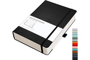 RETTACY Lined Journal Notebook - A5 Note Book Hardcover Thick Notepad 320 Numbered Pages for Writing,100gsm Lined Paper, Leather Hardcover, for Women Men Work Office School,14.5 x 21cm - Black