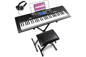 MAX Rhapsody61 - Teclado Piano, piano eléctrico de 61 teclas, con auriculares, soporte de teclado y taburete, pantalla LCD, 50 canciones de demostración, función de aprendizaje, 300 tipos de sonido