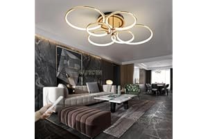 WJYCYN Lampa sufitowa LED Złoty pierścień Nowoczesny ściemnialny z pilotem Metalowy akrylowy okrągły żyrandol Salon Kuchnia Sypialnia Biuro Jadalnia Lampa Dekoracja Oświetlenie (6 pierścienie,110cm,144W)