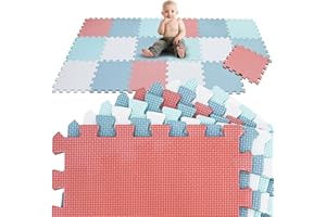 LittleTom Spielmatte Baby Puzzlematte Pastellfarben - 18 Matten je 30x30 cm Krabbelmatte 180x90 cm Bodenmatte Kinder - Puzzle Teppich Kinderzimmer - Bodenschutzmatte Spielteppich - Schaumstoffmatte