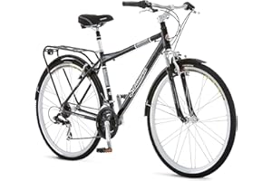 Schwinn Discover Hybrid Bikes for Men and Women, Featuring Aluminum City Frame, 21-Speed Drivetrain, Front and Rear Fenders, Rear Cargo Rack, and Kick-Stand, with 700c/28-Inch Wheels, Black and White