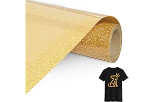 Bocguy Flex Thermocollant Pailleté Doré, 30,5 CM x 152 CM Vinyle Thermocollant Cri-cut Iron On Facile à Couper & Désherber, Rouleau Vinyle Thermocollant Pailleté pour Cri-cut & Découpe Silhouette