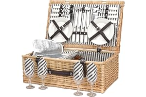 ZORMY Picknickkorb aus Weidenholz für 4 Personen mit isolierter Kühltasche, Picknickkorb aus Weidengeflecht, Set mit Besteck, perfekt für Picknick, Camping oder Jede andere Veranstaltung im Freien
