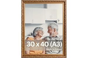 VictoR Vintage Bilderrahmen „Rubens“ in 30x40 cm (A3) Braun Gold - Leiste: 30x20mm - Echtglas - Fotorahmen Barock - Antik - Bilderrahmen 30x40 Vintage - Fotorahmen A3