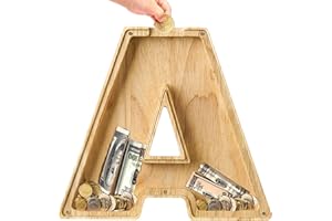 Bemaystar Wooden Letter Piggy Bank, Money Box, Lovely Alphabet Initial Letters Piggy Banks, Coin Bank, Birthday Gift
