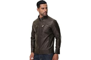 DON JOHNSON Giacca in Pelle Sintetica da Uomo Giubbotto in Similpelle Stile Biker in Finta pelle Casual Vintage