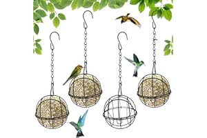 Pizsieat 4 Pcs Fat Ball Feeders Bird Feeders Fat Balls Hanging Station Fat Ball Holders for Birds with 4 S-shaped hooks Metal Suet Ball Holder for Outdoor Garden Wildlife Birds Finch Sparrow Robin