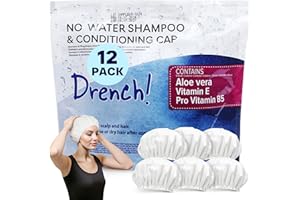 DRENCH! MEDICAL Drench! No Rinse Shampoo Cap - Waterless Shampoo & Conditioner Hair Wash Cap - Dry Hair Washing Aids w Aloe Vera & Vitamins Caps No Rinse for Elderly - Mobility Aids - Pack of 12