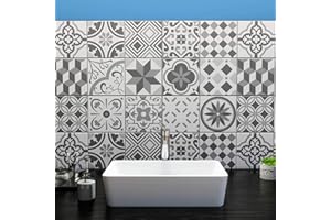 Ze Flair - Stickers Cuisine et Salle de Bain 20cm x 20cm - 15 pièces, Adhesif pour Carrelage Mural, Imitation Faïence, Imitation Carreaux de Ciment - Nuances de Gris