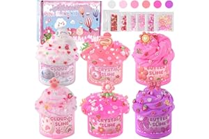 LAWOHO 6 Stück Farbverlauf Rosa Slime Set - Fluffy Cloud Wolkenschleim, Clear Slime & Butter Schleim, Mitgebsel Kindergeburtstag Schleim, Halloween Weihnachten Geschenk für Mädchen, Jungen(Picknick)