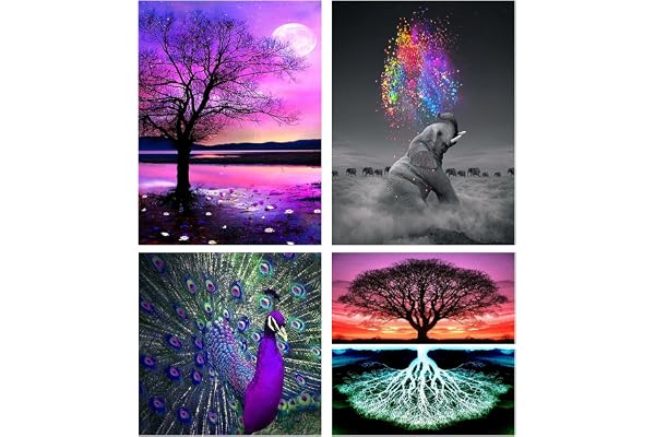 YuhooTech Diamond Painting | 4 Pack DIY 5D Broderie Diamond Peinture Kits/Peinture Diamant Strass Complet - Kit DIY Diamant Painting pour Adultes et Enfants Artisanat Décor Murale À La Maison