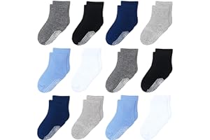 HYzgb Lot de 12 chaussettes antidérapantes pour bébé avec poignées 1-7 ans multi couleurs, cadeau pour tout-petits bébé garçons filles