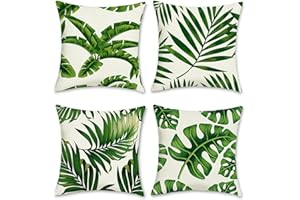 Bonhause 4 Pack Federa per Cuscini Foglie Tropicali 45 x 45 cm Verde Poliestere Biancheria Copricuscini Decorativi per Divano Letto Auto