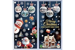 FANTASYON Adesivi Natalizi per Finestre, 9 Fogli, Decorazioni Natalizie Rimovibili con Babbo Natale, Renna, Pupazzo di Neve, Fiocchi di Neve