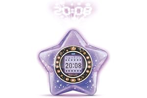 VTech - KidiMagic Starlight Violet, Radio Réveil Enfant 9 en 1, Étoile avec Effets Lumineux, Projection de l'Heure au Plafond, Enceinte, Jeux, Cadeau Enfant de 6 Ans à 12 Ans - Contenu en Français