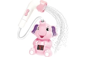 CHEEKY CHIMP Portable Baby Bath Shower Head with Digital Water Temperature Display & Rechargeable Battery | Elephant Bathtime Sprinkler | Newborn Bath Toy Rinser | Wishlist | Toddler Tub Essentials Accessories