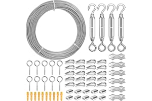 LAUYEBOHO 60 Stück 304 Edelstahl Stahlseil Kit, 30M 3mm Drahtseil, Rankhilfe Set, M4 Spannschloss Seilspanner, Set für Wäscheleine, Gardinenseil, Kletterpflanzen, Treppen