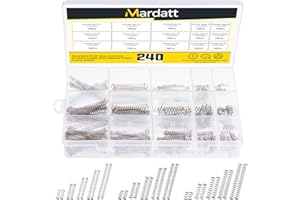 Mardatt M362 240 Stück 15 Größen Kompressionsfedern Sortiment Kit Mini Edelstahl Federn für Reparaturen mit Gehäuse, OD 4 mm, 5 mm, 6 mm, 10-50 mm Länge, Drahtdurchmesser 0,3 mm, 0,4 mm, 0,5 mm