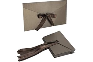 MZINGE 10 Pieces Pearl Color Envelope with Knot & Bow (8.6 * 4.2 Inch) - for Gift Card, Business, Wedding Party Invitation, Christmas, Birthday, Handmade Invitations (Dark Brown)