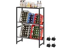 Sealong Drinks Crate Rack, 4 Crates with Shelf, Crate Rack with Metal Pegboard Shelf, Free Standing Drink Shelf with Wheels and Height-Adjustable Feet, Shelf Drink Crates Beer Crate Stand