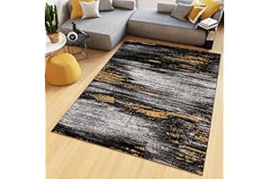 ‎TAPISO TAPISO Maya Teppich Kurzflor Modern Verwischt Meliert Streifen Design Schwarz Grau Gelb Weiß Wohnzimmer Schlafzimmer ÖKOTEX 160 x 220 cm