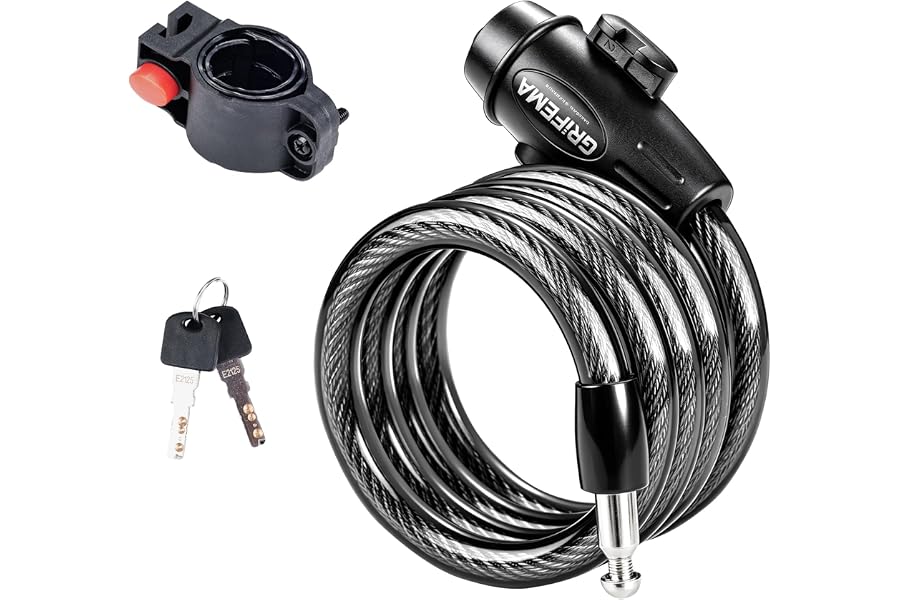 GRIFEMA GA1204-12 Candado de Bicicleta Antirrobo con Llave, Seguridad Candado de Cable para Bicicletas, Motos, Scooters, 120c