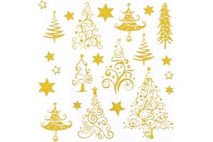 COLOFALLA 5 Blätter Weihnachtsaufkleber Gold Glitzer Aufkleber Weihnachten Sticker Weihnachtsbaum Sterne Tannenbaum Weihnachtssticker Selbstklebend Deko für DIY Basteln Scrapbook Geschenke