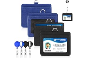 PLAPOT 4 Pezzi Porta Badge con Badge Retrattile,Porta Badge Pelle PU,Orizzontale Porta Badge con 4 clip a bobina retrattile per Ufficio, Scuola,infermieri(Nero+Blu)