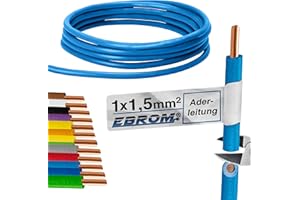 EBROM Cable de cable – Cable de PVC rígido – Cable de cableado – H07V-U 1,5 mm² – 1,5 mm² – Color: azul claro – muchas longitudes a elegir, de 10 metros hasta 100 metros – Su longitud seleccionada: 15