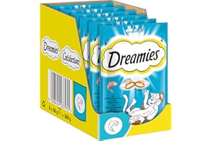 Dreamies Klassiker Katzensnacks mit Lachs – Traumhaft knusprige Taschen mit zarter Füllung – 6 x 60g