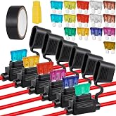 6Pcs Fuse Holder 12AWG(2)+16AWG(4), Car Fuse Holder 12V Waterproof with 15Pcs Fuse 3A/5A/7.5A/10A/15A/20A/25A/30/35A/40A, In-