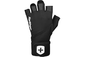 Harbinger Gants de Musculation Pro Wristwrap 2.0 – Paume en Cuir Véritable, Bandes de Poignet Intégrées, Stretch 4 Voies, Design Perforé – Gants de Gym Max Support – Unisexe, Noir, Grand