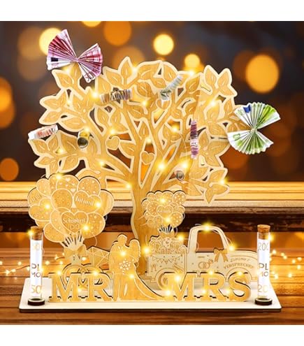 AOOTE Geldgeschenk Hochzeit - Holz-Geldbaum Mit Lichterkette