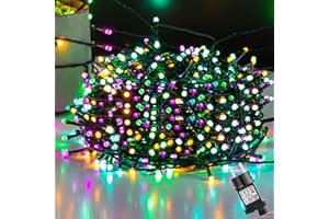 ‎ULINEK Ulinek Kolorowy łańcuch świetlny na zewnątrz, 50 m, 500 diod LED, kolorowy, zasilany prądem, dekoracja bożonarodzeniowa, wodoszczelność IP44 i 8 trybów, na okno, choinkę, balkon, taras, krzaki