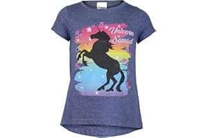 POPGEAR Unicorn Squad Rainbow T-Shirt, Girls, 3-8 Years, Navy Heather, Official Merchandise