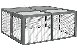 PawHut Rabbit Hutch, Folding Portable Wooden Rabbit Run with Openable Top, for 2-3 Rabbits, Guinea Pig Run for Outdoor, Garden - Grey