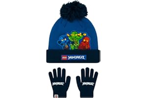 LEGO Ninjago Czapek I Rękawiczek Dla Dzieci | Czapki Zimowe | Zestaw Czapek I Rękawiczek Chłopięcych | One Size Niebieski