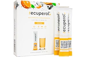 Recuperol Rehydration & Recovery Electrolytes Powder Supplement for Dehydration, 20 Sachets, Replace Electrolytes (Mineral Salts) & fluids, Zinc, Vitamin C, B12, D3, Potassium, Natural Orange Flavour