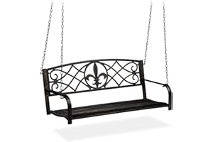 Relaxdays Banc Suspendu, 2 sièges, balançoire de Jardin à Suspendre, Design Vintage, métal,HlP 197x133x58cm, Noir bronzé 1 élément