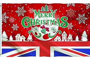 MEMORTELLS Red Merry Christmas Flag Union Jack UK Xmas Celebration Decorations Garden Decor Outdoor Banner Flag 5x3ft