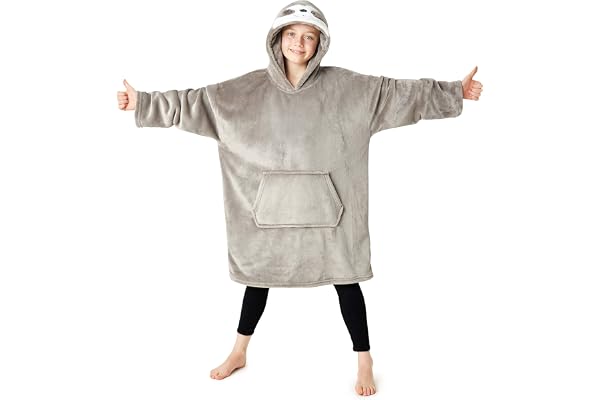 CityComfort Flickor överdimensionerade filt hoodie barn fleece fluffiga hoodies, En storlek, Grå dalht